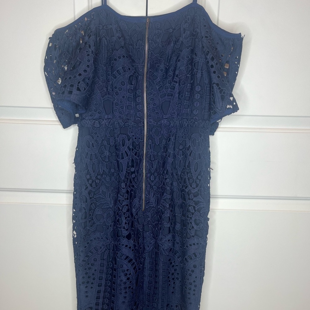 Chelsea 28 Off Shoulder Navy Lace Dress Size Small - Picture 6 of 9